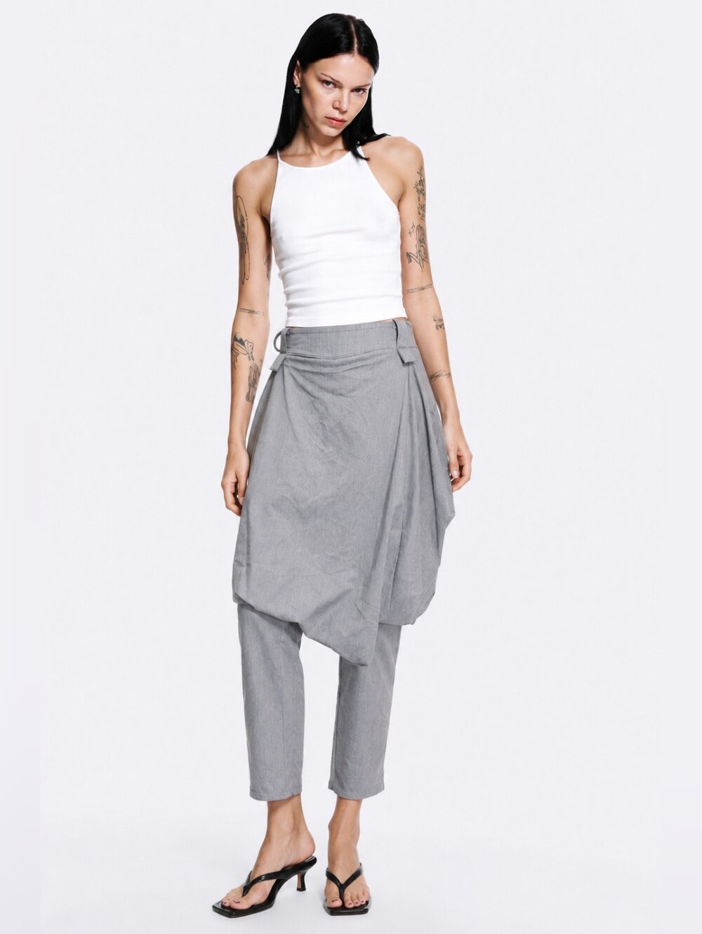 Avant-Garde Gray Harem Drape Skirt Pants S